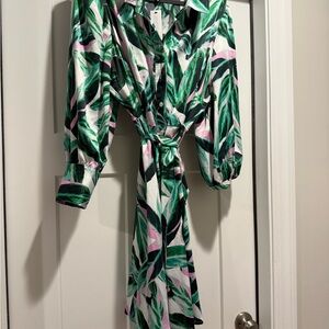 Lane Bryant Green and Pink Leaf Print Dress